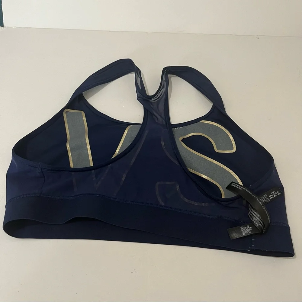 Victoria Sport VS Logo Navy Blue Sports Bra Mesh Racerback Womens Size L